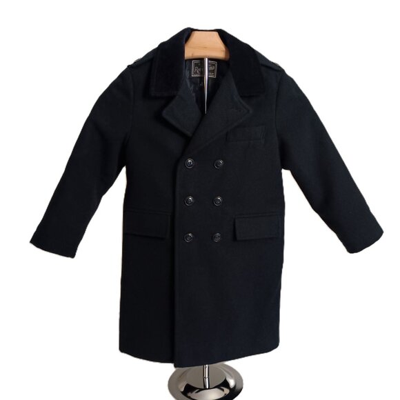 Rothschild Double Breasted Long Winter Overcoat Navy Blue Velvet Collar Boys 4 - Picture 2 of 15